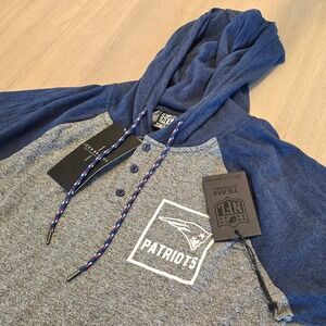 NFL Team Apparel New England Patriots Henley Hoodie Mens Large Blue Grey NWT